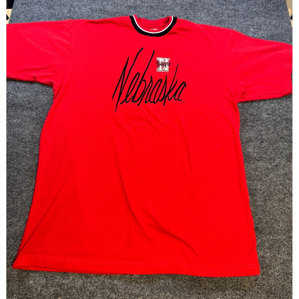 Vintage Legends Athletic Nebraska Huskers T-Shirt XL Red Made in USA Embroidered